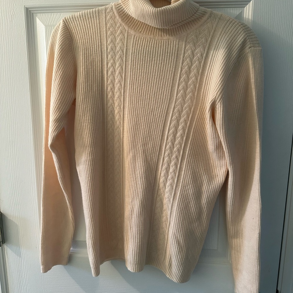 Sutton Studio Cream Turtleneck Sweater with Cable Knit Design